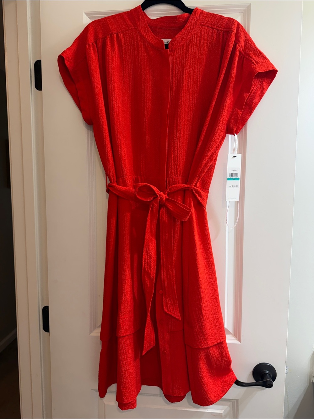 Calvin Klein Bold Red Textured Belted Women's Dress - 16